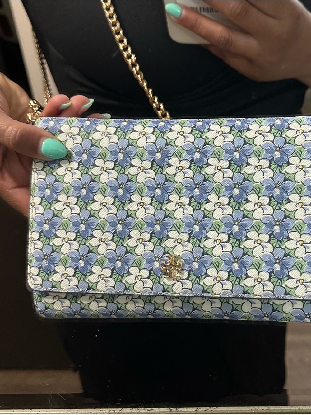 Floral Crossbody Clutch in Blue and White